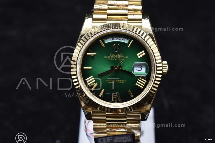 A2836 Steel Edition Dial Black (Gain QF 725 V4 Weight) TechFriendly Best President 904L Bracelet 40 YG Green on DayDate 0710